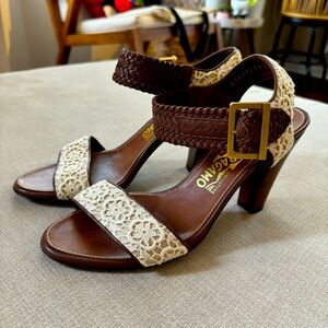 FERRAGAMO 🤎 Leather & Crochet Heeled Sandals